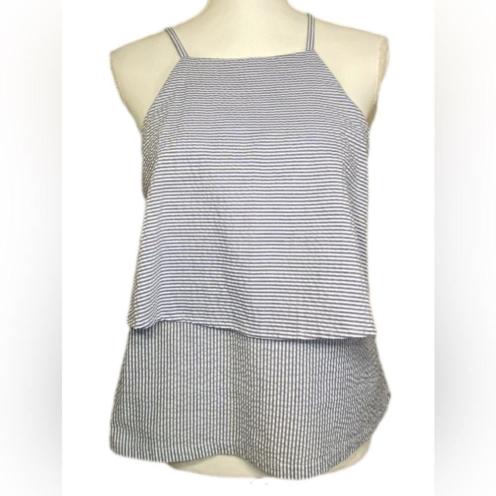 MINKPINK Blue & White Striped Layered Halter Tank Top – Size Medium